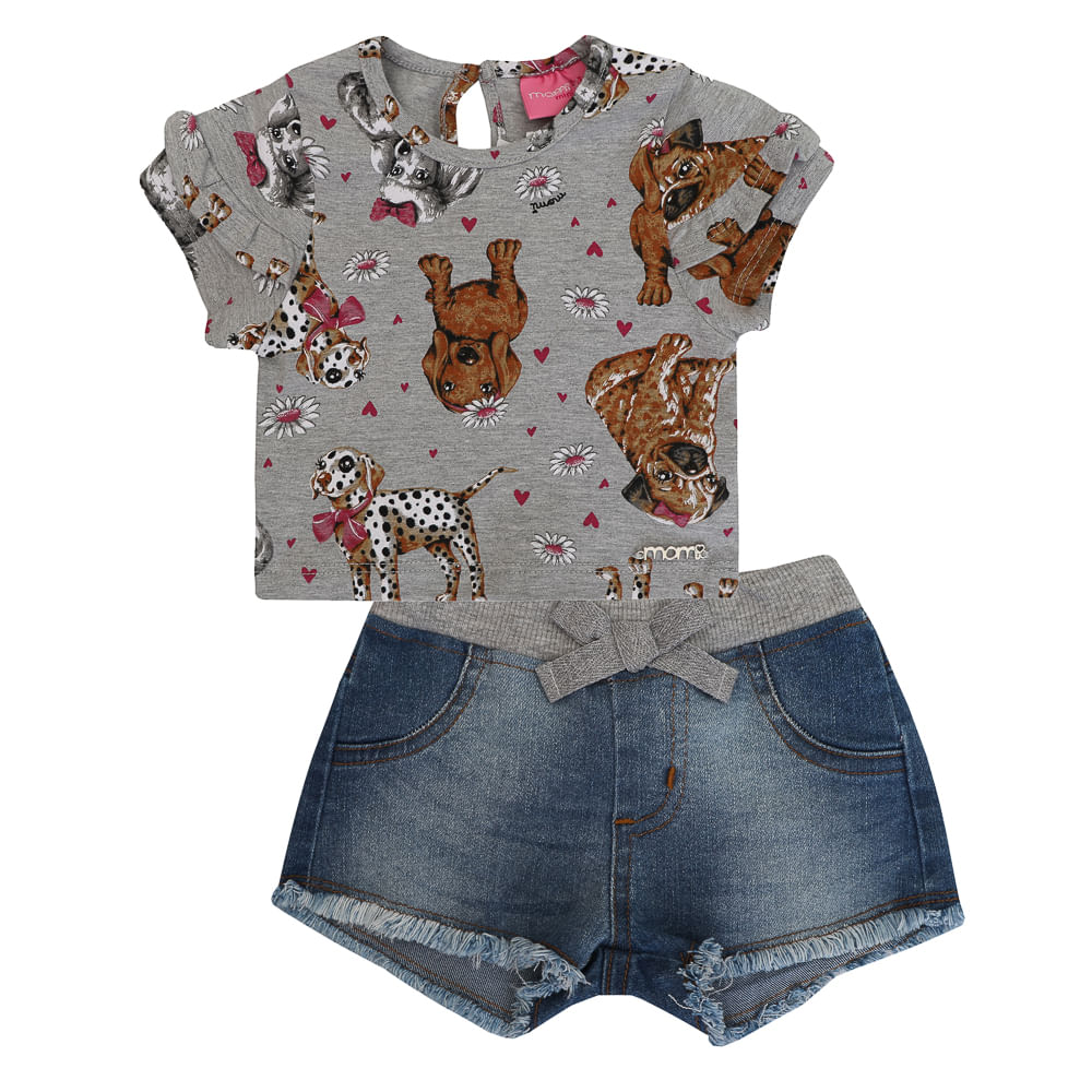 Conjunto Infantil Feminino Momi Blusa E Short Doguinhos Baby Shop