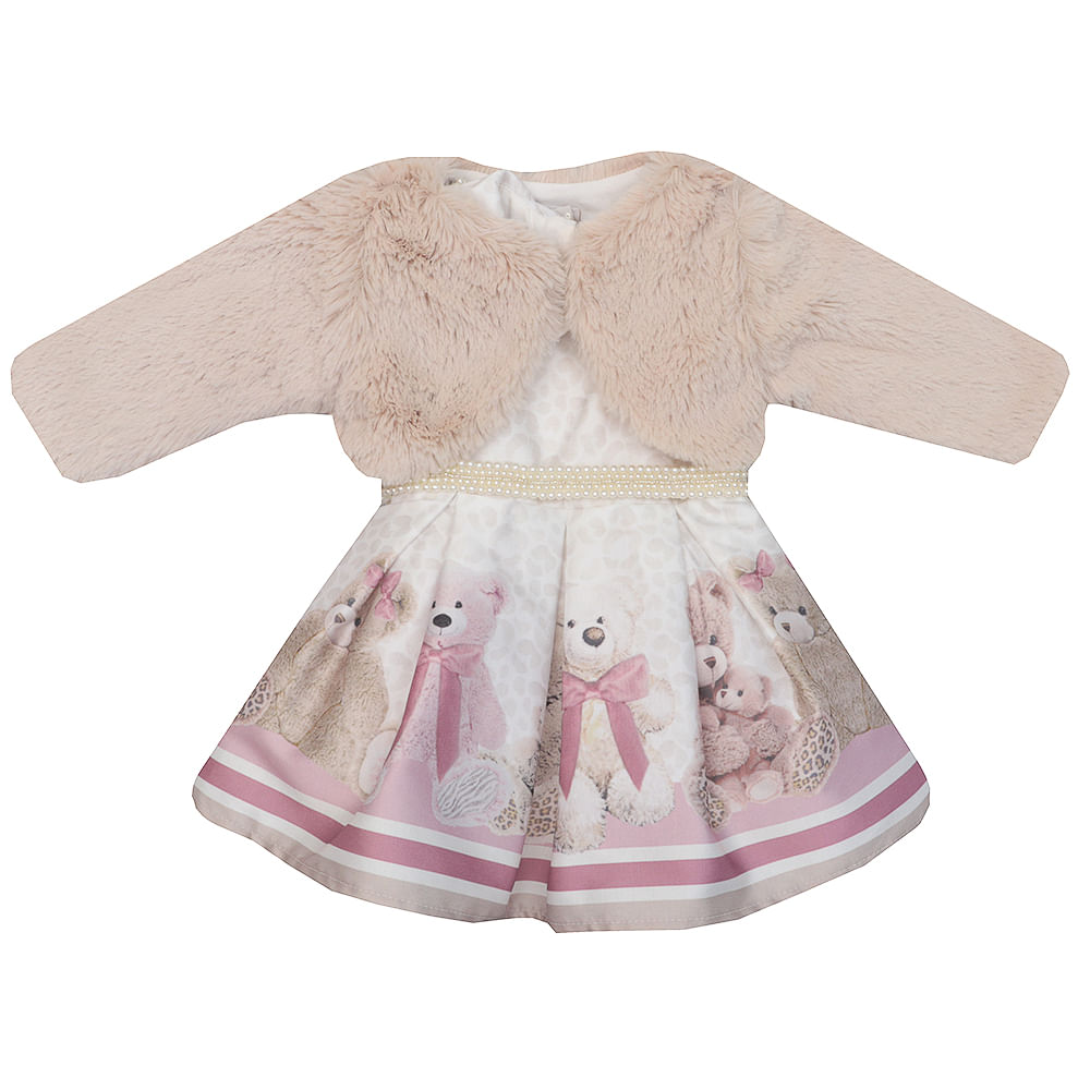 Vestido E Casaco Bebe Anjos Chic Baby Ursinhos Babyshoponline